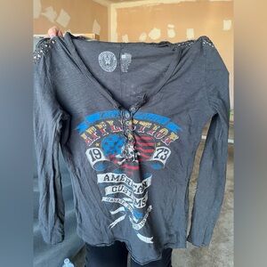 Affliction Women's Charcoal Graphic Long Sleeve Tee